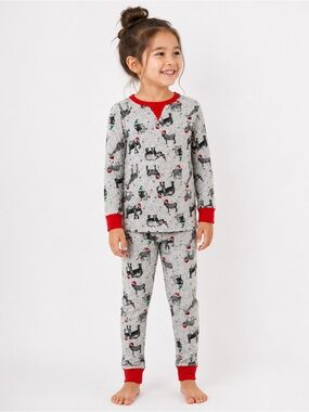 Wondershop Gray Zoo Print Kids Pajama Set with Red Trim